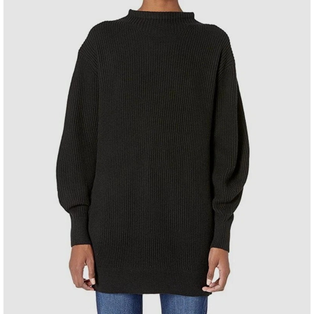 $298 BALDWIN Sz M Black Freja Mock-Neck Casual Pullover Sweater‎ Tunic Top